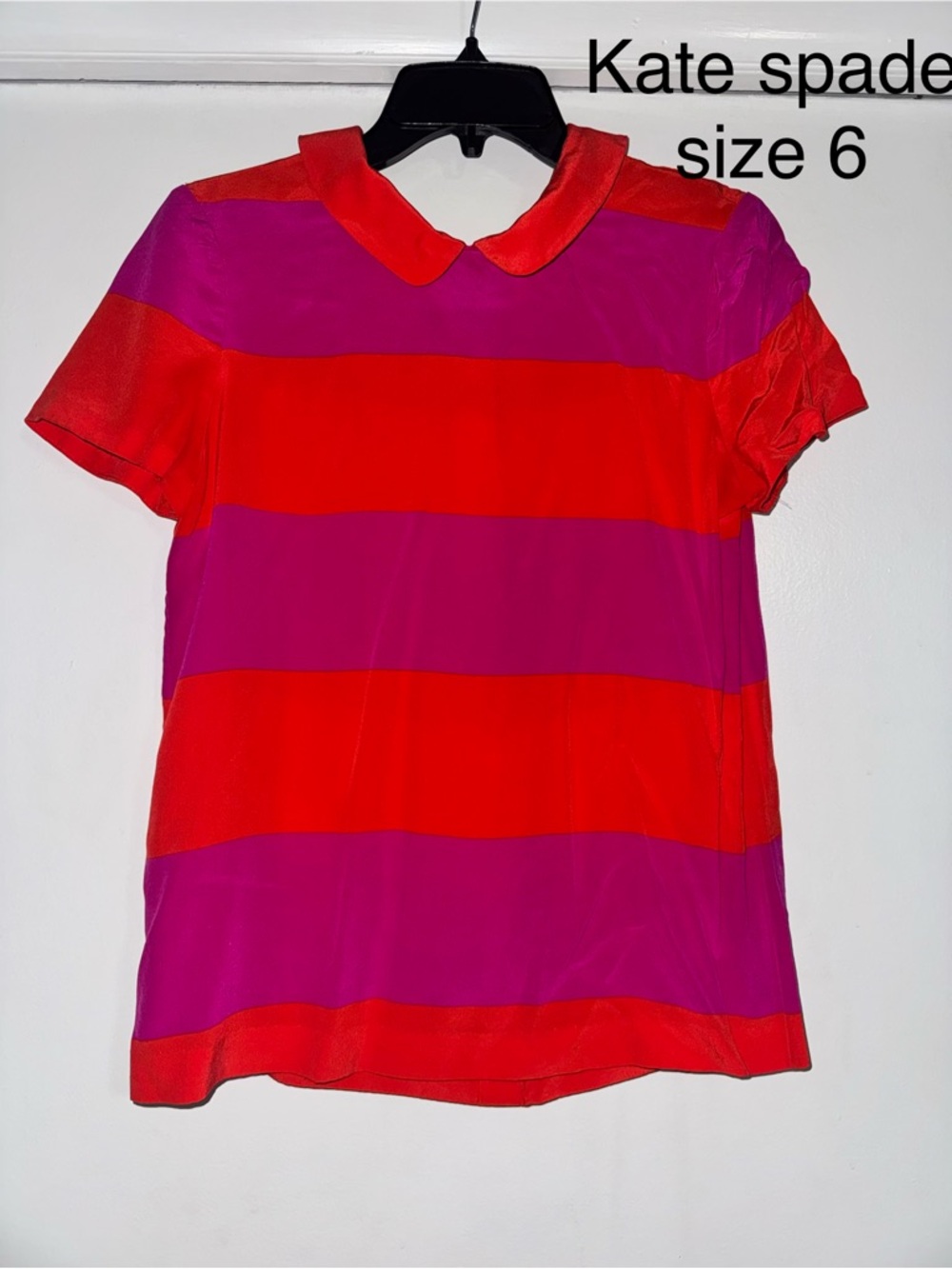 kate spade Red & Magenta Striped Peter Pan Collar Top